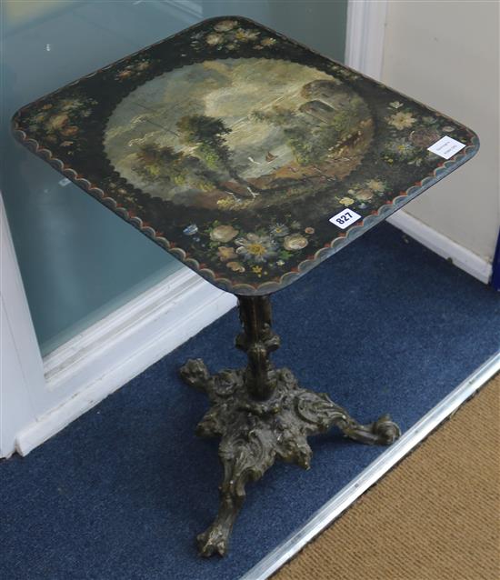 A Victorian painted slate table with cast iron base, H.69cm